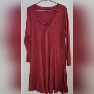 Torrid Ribbed Long Sleeve Lace-Up V-Neck Swing Dress in Rust Size 1XL